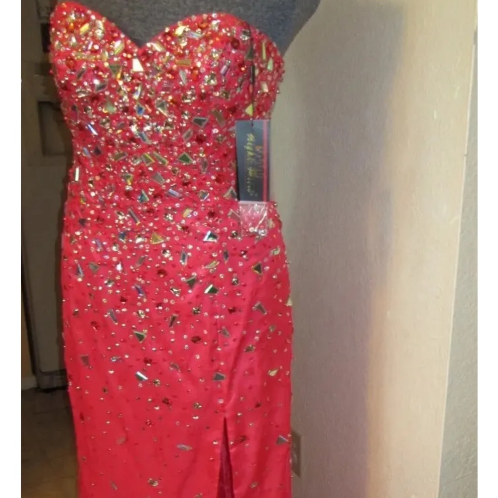 NWT watermelon colored long jeweled strapless dress